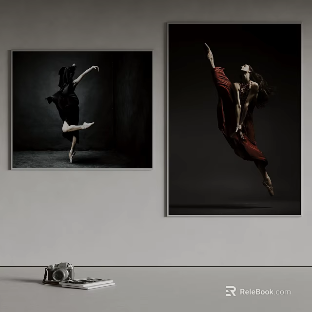 Figure Paintings Featuring Dancers in Black and White and Colorful Dancing Poses for Wall Decor 3d model 
