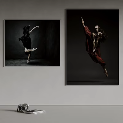 Figure Paintings Featuring Dancers in Black and White and Colorful Dancing Poses for Wall Decor 3d model