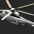 Detailed Silver Gray Helicopter With Rotors Fuselage Windows And Landing Gear