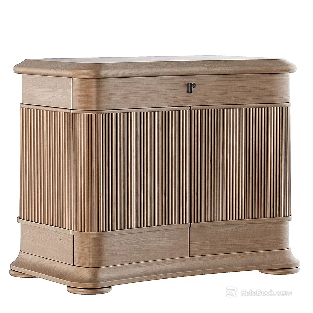 Wooden Bedside Cabinet With Vertical Slat Design And Storage Space 3d model 
