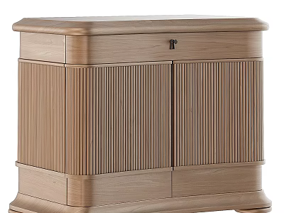 Wooden Bedside Cabinet With Vertical Slat Design And Storage Space 3d model