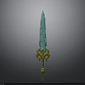 Decorative Turquoise Sword With Intricate Patterns And Golden Yellow Hilt Design