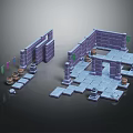 3D Model Ancient Courtyard With Purple Brick Walls Gray Stone Floors And Clay Pots