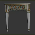 Elegant Square Marble Table With White Legs And Green Gold Decorative Accents