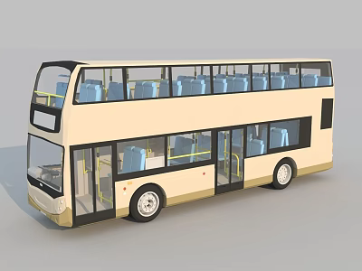 Beige And Black Double Decker Bus With Upper Lower Seats And Windows 3d model