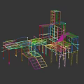 Industrial Scaffolding Structure With Platforms Stairs Safety Rails And Frames
