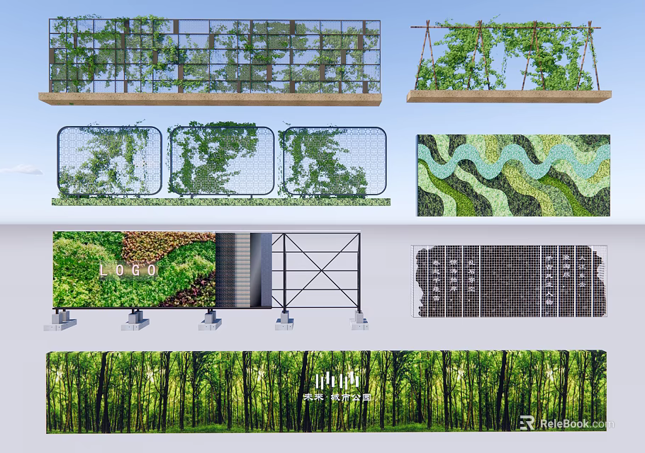 Living Plant Wall Decorative Design With Metal Frame Grid Vertical Greenery And Styles 3d model 