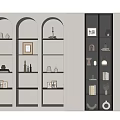 Modern Decorative Cabinet With Arched Open Shelves And Glass Door Compartments