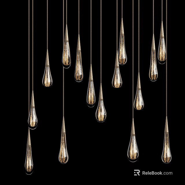 Modern Teardrop Shaped Pendant Lights With Metallic Frame And Glass Shade Design 3d model 