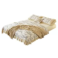 Vintage Floral Bed Runner for Cozy Bedroom Decoration with Ruffled Edges and Matching Pillowcases