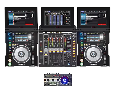 Professional Headphone Audio Equipment With DJ Mixer Turntable Controllers And Control Panel 3d model