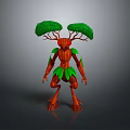 Humanoid Tree Creature With Red Trunk Body And Green Leaf Canopy Head