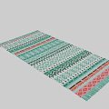 Modern Square Rug With Teal White Red Colors Geometric Patterns Stripes And Fringe Edges