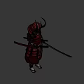 Mythical Samurai Character with Horns and Red Armor as Creature Warrior Holding Sword 3d model