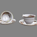 Floral Pattern Teacups And Saucers With Hot Tea And Decorative Design For Household Use