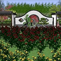 Traditional Square Landscape With Green Lawn Red Lanterns Bamboo Trees And Stone Pathways