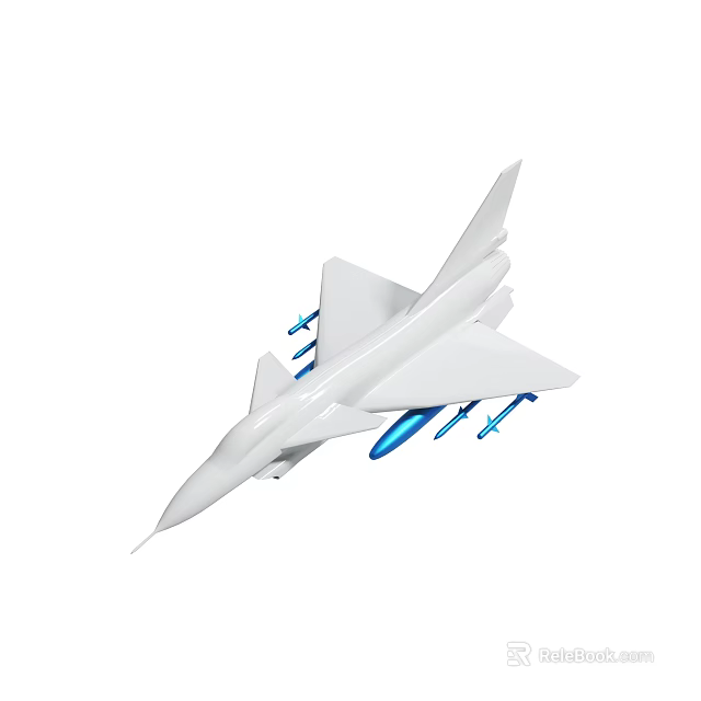 Detailed White Fighter Jet Model With Blue Missiles And Streamlined Design 3d model 
