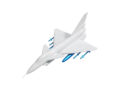 Detailed White Fighter Jet Model With Blue Missiles And Streamlined Design 3d model