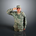 Portrait Of Man In Military Uniform Saluting Wearing Cap Standing Against Gray Background