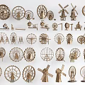 Wooden Garden Ornaments With Assorted Windmills Ferris Wheels And Decorative Structures