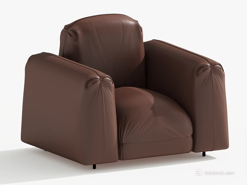 Brown Leather Single Seater Sofa With Modern Pleated Armrests And Comfortable Design 3d model