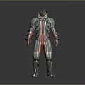 Sci fi Character in Biomechanical Armor with Red Blue Stripes and Spiked Full Body Design