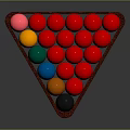 Various Colored Billiard Balls Neatly Arranged in Triangle Rack as Sports Equipment