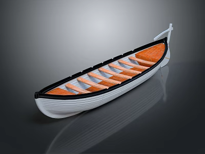 Small Boat Featuring White Hull Orange Interior And Black Benches On Gray Background 3d model