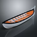 Small Boat Featuring White Hull Orange Interior And Black Benches On Gray Background