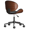 Modern Office Chair with Black Leather Seat and Wooden Backrest on Five Star Caster Base