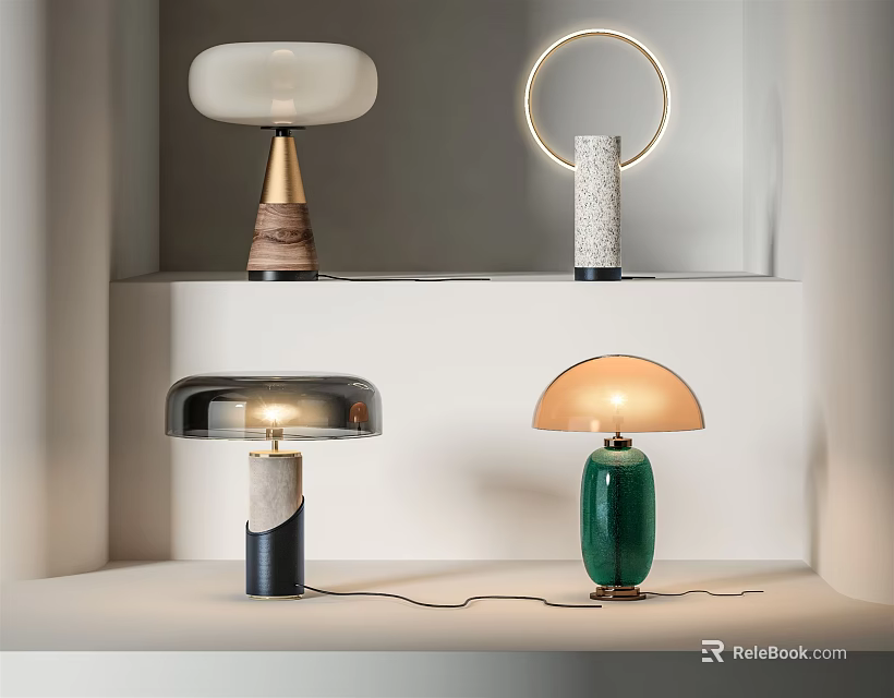 Modern Table Lamps With Diverse Design Styles Marble Ceramic Bases And Colored Shades 3d model 