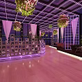 Modern Bar Interior With Purple Lighting Hanging Plants Glass Walls And Open Layout