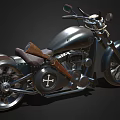 Vintage Motorcycle With Leather Seat Chrome Details Skull Decoration And Large Wheels