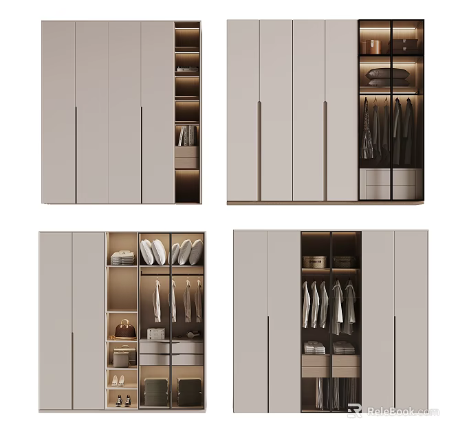 Modern Wardrobe Interior Design With Hanging Rods Shelves And Storage Drawers 3d model 