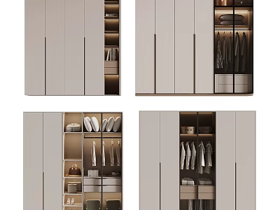 Modern Wardrobe Interior Design With Hanging Rods Shelves And Storage Drawers 3d model