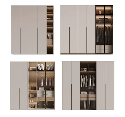 Modern Wardrobe Interior Design With Hanging Rods Shelves And Storage Drawers 3d model