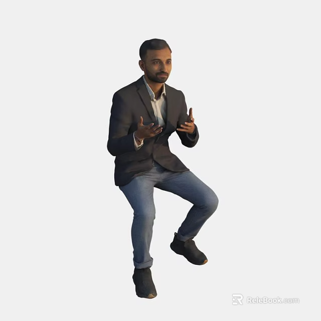 Man In Black Blazer And Jeans Sitting Speaking With Hand Gestures 3d model 