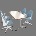 Blue Gray Office Chairs with Wheels Backrest and Armrest Around Light Table in Gray Background 3d model