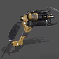 Futuristic Mechanical Weapon With Yellow Black Design And Claw Like Front Barrel Components