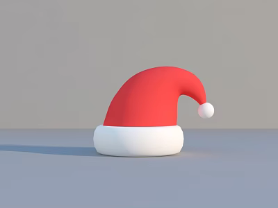 Red and White Santa Hat with Soft Brim and White Pom Pom on Gray Background 3d model Red and White Santa Hat with Soft Brim and White Pom Pom on Gray Background 3d model