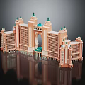 Luxury Hotel Building With Symmetrical Towers Arch Green Spires And Blue Decoration