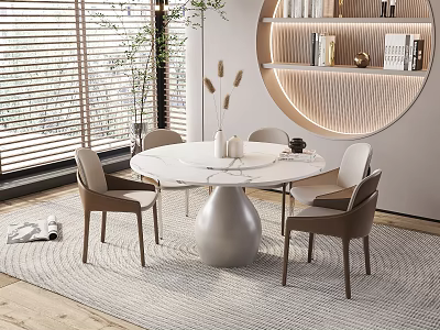 Modern Dining Table and Chair Combination Cream Dining Table 3d model