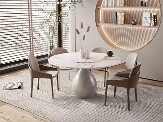 Modern Dining Table and Chair Combination Cream Dining Table 3d model