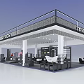 STUDIOS Two Story Retail Store With White Pillars Black Railings Display Shelves And Balls