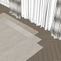 Light Beige Woven Square Rug On Wooden Floor With Sheer Curtains And Natural Light