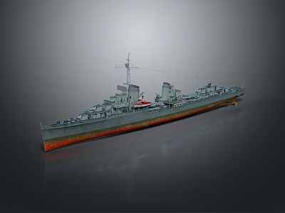 Realistic 3D Warship Model With Detailed Superstructure Gray Hull And Red Bottom 3d model