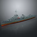 Realistic 3D Warship Model With Detailed Superstructure Gray Hull And Red Bottom