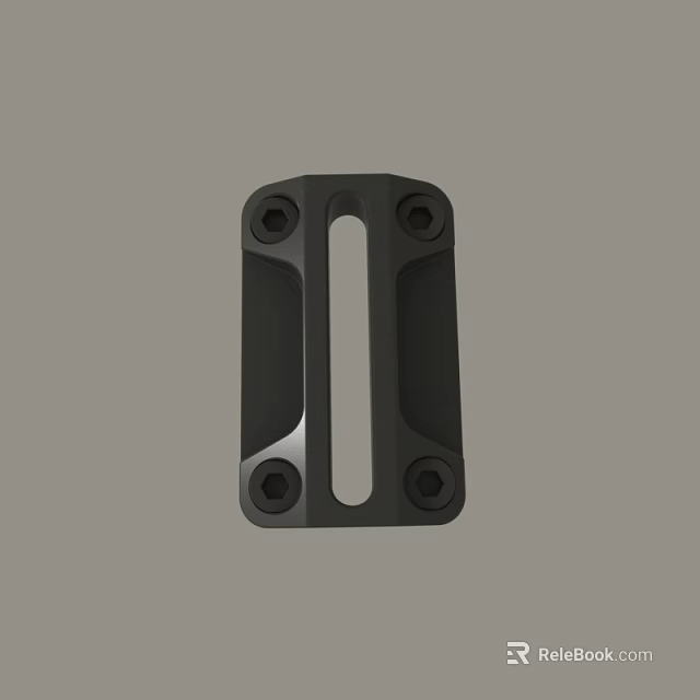 Black Metal Mounting Bracket With Four Screw Holes And Central Slot 3d model 