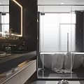 Modern Bathroom Interior With Freestanding Bathtub Glass Shower And Marble Walls