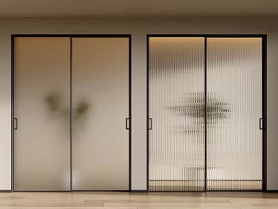 Modern Home Interior Swing Doors With Frosted Glass Panels And Black Metal Frames 3d model